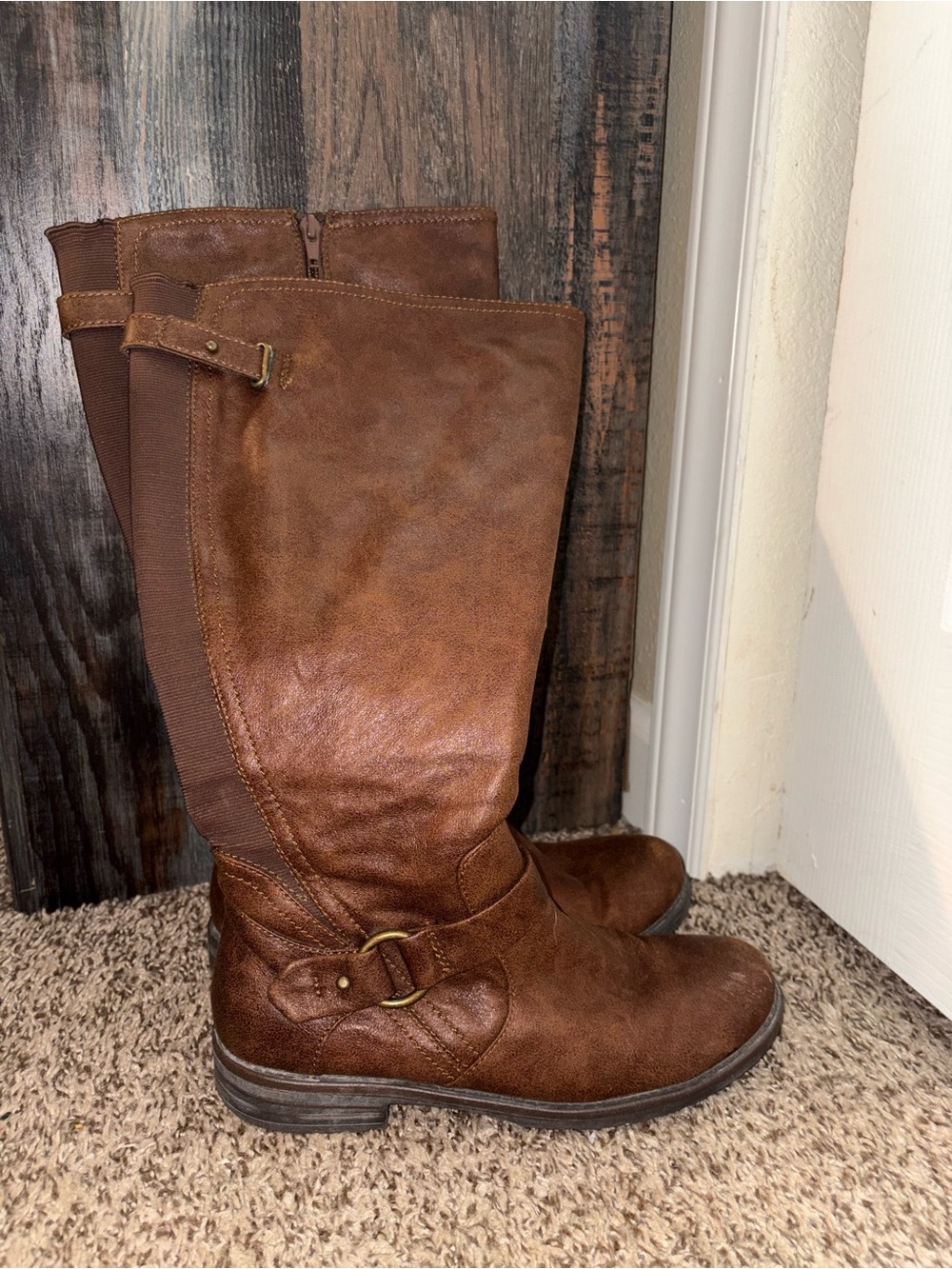 BareTraps Brown Mid-Calf Riding Boots with Side Buckle